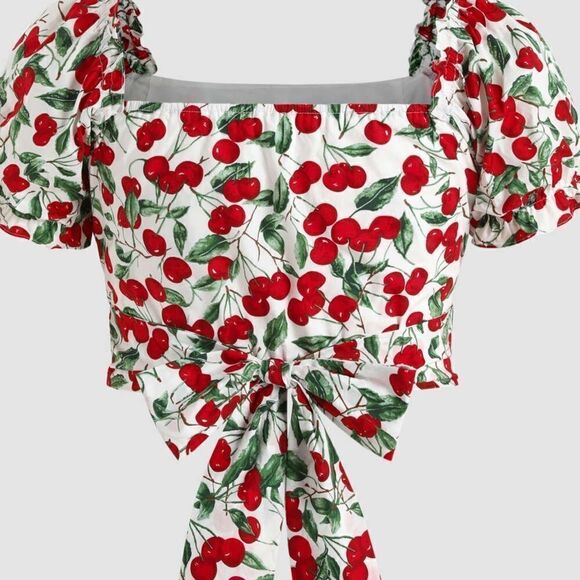 CIDER CHERRY BOW SHORT SLEEVE BLOUSE - Picture 7 of 9